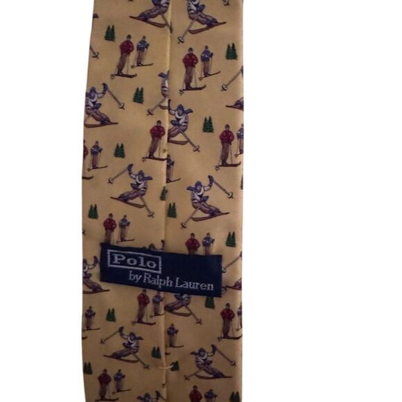 Polo Ralph Lauren Men's Vintage Skiing Silk Tie Yellow Print - Picture 1 of 8
